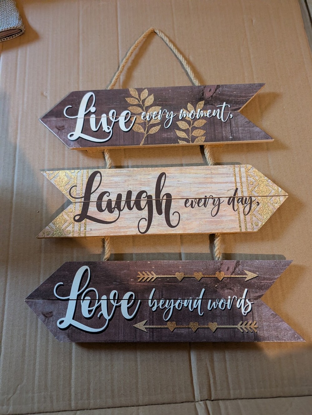 Farmhouse Rustic Wood Arrow Sign Set Live Laugh Love Wall Decor